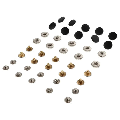 10 Sets Copper Covered Button Kit For Clothes, Bags, And Coats, DIY Snap Fasteners Replacement, polished components displayed.