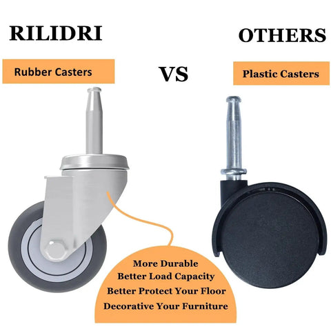 Comparison of rubber casters and plastic casters for Set Of Four 2 Inch TPR Wheel Castors For Shop Vac Wet Dry Vacs With Stem Diameters 8mm Or 5/16 Inch And Stem Length 38mm Or 1.5 Inch Replacement Caster Set For Vacuum Mobility And Floor Protection.