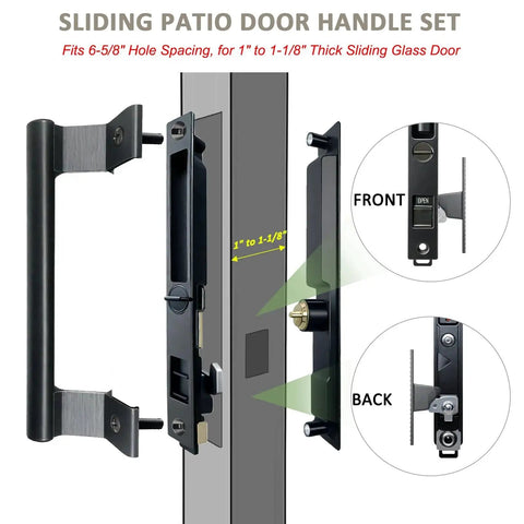 Sliding Glass Door Handle Set With Lock For Patio Doors Easy To Install Replacement For Damaged Hardware Exterior Lock For Security Fits One To One And One Eighth Inch Thick Doors Six And Five Eighths Inch Screw Hole Spacing Black Finish