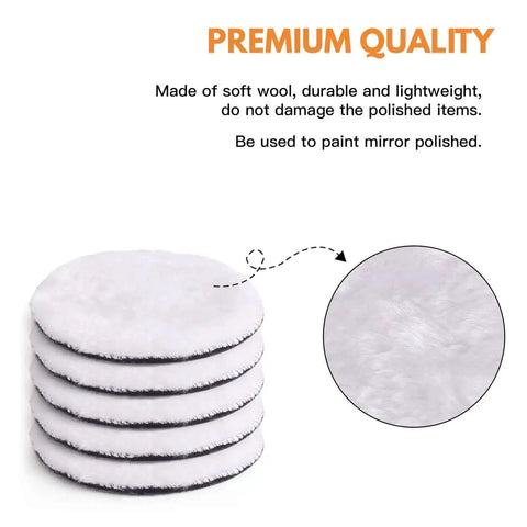 Stack of soft wool pads for car polishers, part of 7 Pcs Pro Grade Wool Buffing Pads For Car Polisher, 3 Inch 80 mm with M10 Drill Adapter.