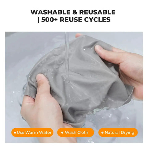 Hands washing a microfiber cloth in water, illustrating the Two Pack Microfiber Lens Cleaning Cloths For Glasses Cameras VR AR Headsets.