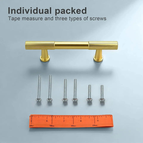 12 Pack 5 Inch Gold Cabinet Pulls Solid Aluminum Construction Fade Resistant Finish Durable Drawer Handles with screws and ruler
