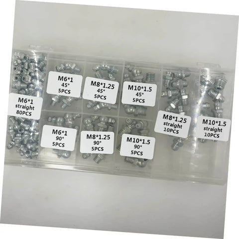 All-In-One 260Pc Hydraulic Grease Fitting Replacement Kit For Cars, Trucks, ATVs, And Motorcycles, organized case