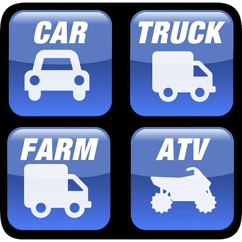 Busy-Corner vehicle icons grid: four blue rounded-square tiles depicting car, truck, farm vehicle, and ATV.