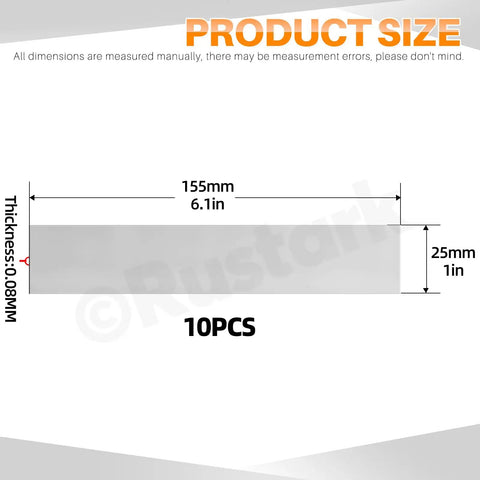 10 Piece Stainless Steel Shim Kit For Kitchen Trim Gap Filler And Sheet Metal Projects, 304 Stainless Steel Strips, 1 Inch Wide By 6.1 Inch Long, 0.003 Inch Thick, Durable Shim Stock By Rustark size diagram showing dimensions.