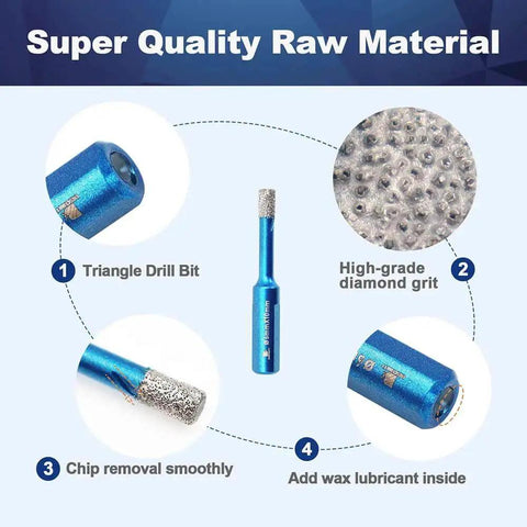 Dry Diamond Core Drill Bit Set 5pc One Quarter Inch 6mm Diamond Hole Saw Core Drill Bits With Triangle Shank For Porcelain Tile