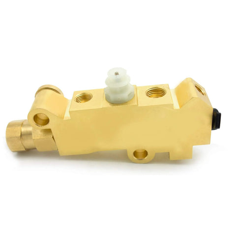 Brass PV2 proportioning valve for GM drum brakes; front/rear ports, white plunger top