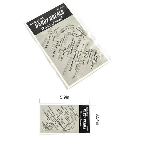 Package of extra strong upholstery repair sewing thread kit with heavy duty hand needles including seven styles