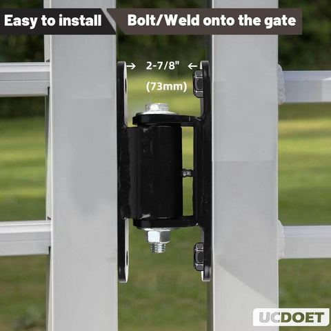 7 Inch Heavy Duty Gate Hinges With Grease Zerk Lubricable Bearings for bolt or weld on gates up to 1000 lbs black installed