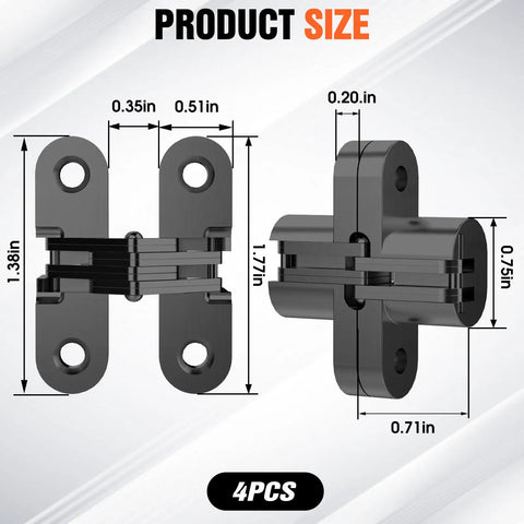 Hidden Door Hinge Set Concealed 180 Degree Cabinet Hinges For Cabinet Doors And DIY Boxes In Zinc Alloy Black 4 Pack