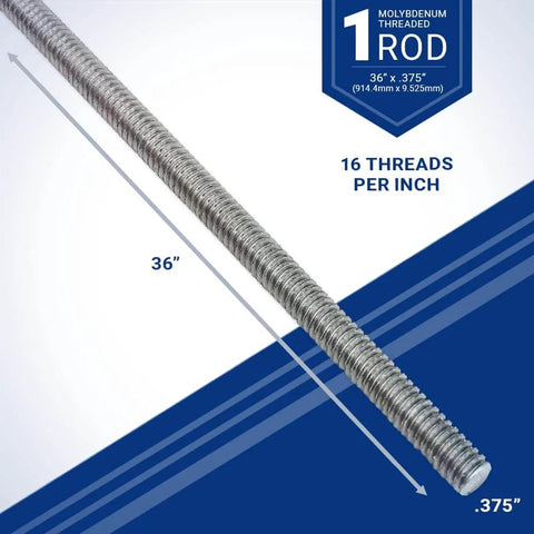 Beefy Industrial Grade 36 Inch Molybdenum Rod With Three-Eighth Inch Diameter And Sixteen Threads Per Inch, Heavy Duty, Corrosion Resistant Metal