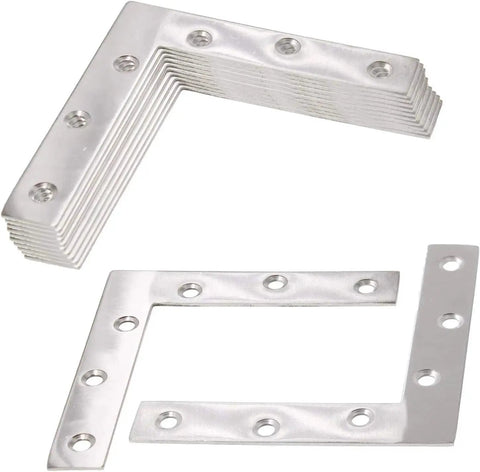 Stainless Steel L Shape Flat Corner Brace Bracket For Wood And Metal Shelves Cabinets And Furniture, 150 x 150 mm, 6 Holes, 2 mm Thick