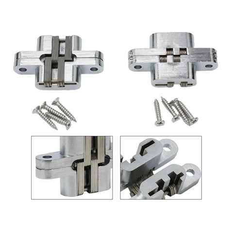 2 Pack 180 Degree Swing Door Hinges, Concealed Invisible Cross Hinges For Cabinets And Furniture, 16x70mm Natural Finish