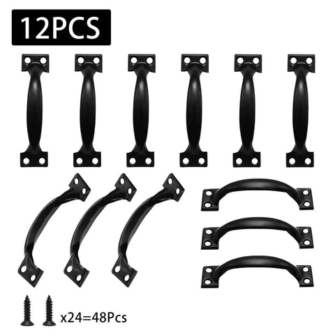 12 Pack 98mm Black Metal Gate Handles Set For Doors And Cabinets, Rustic Barn Style Pull Handles With Mounting Screws Included