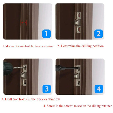 Installation steps for Sliding Glass Door Lock 2.4 By 0.65 By 0.76 Inch With Mounting Screws Silver Latch Replacement For All Patio Doors 4 Piece Set Easy Install Adjustable Screw Slots Durably Built Zinc Alloy Construction For Long Lasting Performance Weather Resistant Finish