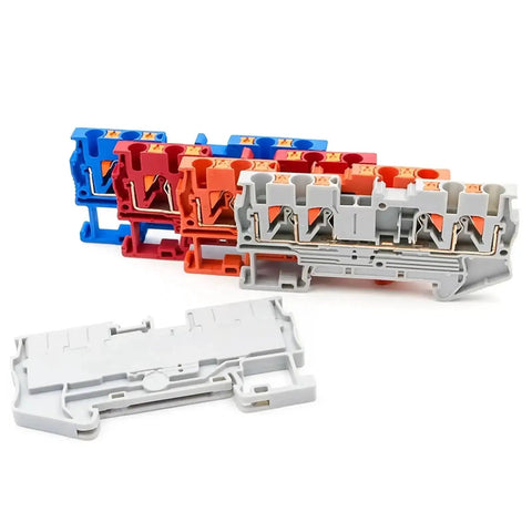 2.5mm2 4 Wire Terminal Block For DIN Rail With Spring Clamp, Orange, Compact Electrical Connection, 50 Pack, Quattro Style