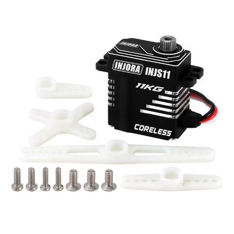 Side Wire Exit Coreless Digital Micro Servo With Metal Gear Beefy 11KgCm Torque for RC Crawlers, black servo and mounting hardware