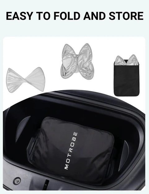 Tesla Model Y Glass Roof Sunshade With Nano Ice Coating No Gap No Sag in storage bag and folded in car trunk