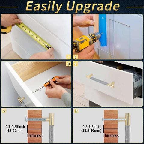 Installation guide for Knurled Cabinet Pulls 12 Pack, 6 Inch Long Metal Door And Drawer Pulls in Grey And Gold Finish for cabinets and drawers.