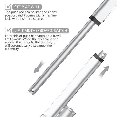 Heavy Duty 12V Linear Actuator 660LBS 3000N, 8 Inch Stroke Silent IP65 With Brackets for adjustable positioning.