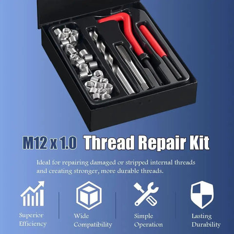 M12x1.0mm Helicoil Thread Repair Kit With Premium Stainless Steel Wire Inserts, tools for restoring damaged internal threads
