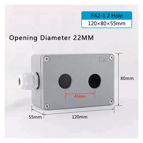 Push Button Switch Control Station Box IP67 Waterproof Cast Aluminum Beefy Explosion Proof Industrial Junction Box For 22mm Open Hole 2 Hole Mount Compact 120x80x55mm Enclosure By CAARLA
