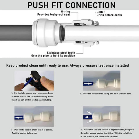 Diagram showing the installation of One Quarter Inch Quick Connect Ball Valve For Water Line Tubing OD Tube Fittings NSF Certified Food Grade