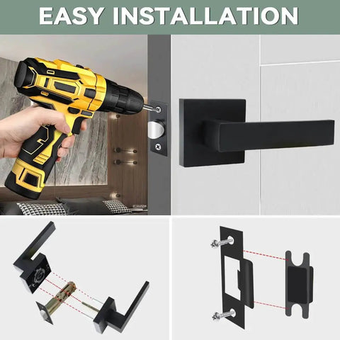Passage Door Levers Set In Black Heavy Duty Keyless Door Handles Square Non Locking Design Reversible 3 Pack installation