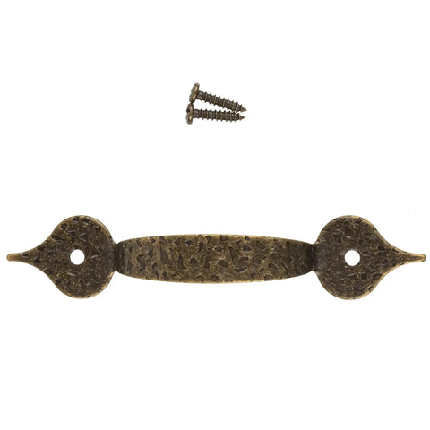 Antique Brass Hammered Drawer Pull With 3 1/4 Inch Centers, 5 Inch Width And 1 Inch Height, Vintage Reproduction Furniture Hardware For Cabinets, Dressers And Desks, Includes Mounting Screws