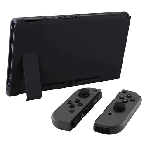 Soft Touch Black Console Back Plate Replacement For Nintendo Switch With Kickstand Easy Install Durable DIY Shell Case