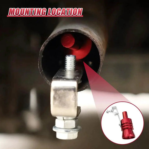 Universal Car Exhaust Whistle Aluminum Alloy Tail Pipe Roar Sound Booster close-up installation view