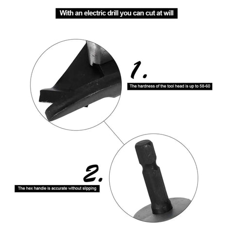Beast Workhorse Metal Sheet Cutter Drill Attachment showing hardened tool head and accurate hex handle for electric drill use.