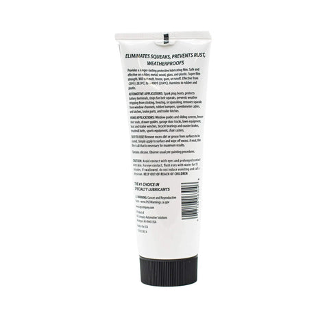 Back view of Sil-Glyde Multipurpose Lubricant 4oz Tube For All Surfaces with detailed product information and instructions visible.
