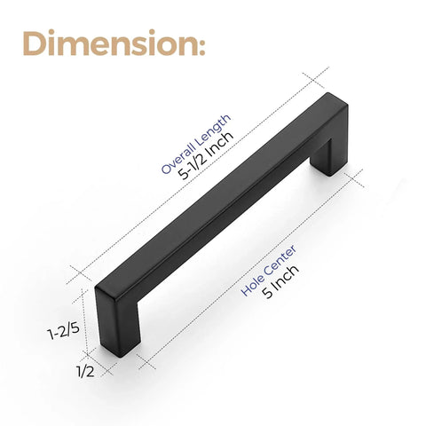 10 Pack 5 Inch Square Cabinet Handles Matte Black Drawer Pulls For Cabinets And Cupboards Center To Center 5 Inch Mounting Holes