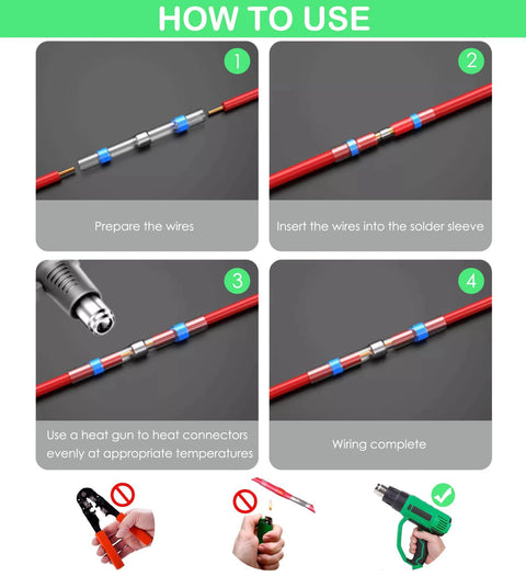 Solder wire connectors with blue heat-shrink sleeves for waterproof sealing, 400pcs set