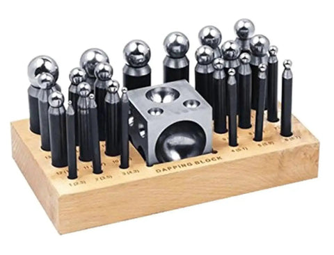 26 Piece Dapping Doming Punch Block Set For Jewelry Making And Metal Forming Tool Kit With Sizes From 2.3 mm To 25 mm
