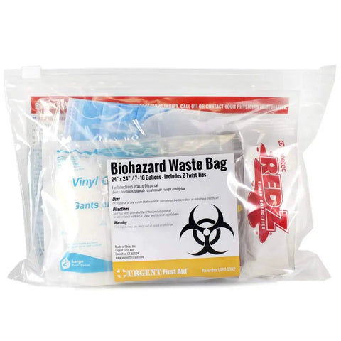 22 Piece Bodily Fluid Clean Up Kit For Bloodborne Pathogen Spills OSHA Compliant PPE kit with biohazard waste bag and gloves