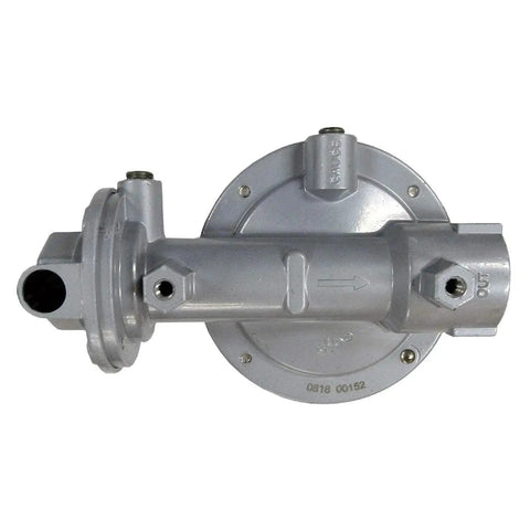 Compact Two Stage Propane Regulator With Integrated First And Second Stage Gives You Up To 1,000,000 BTU Per Hour And Reduces Tank Pressure To Eleven Inches Water Column Includes Inlet Quarter Inch FPT And Outlet Half Inch FPT By Fairview, top view