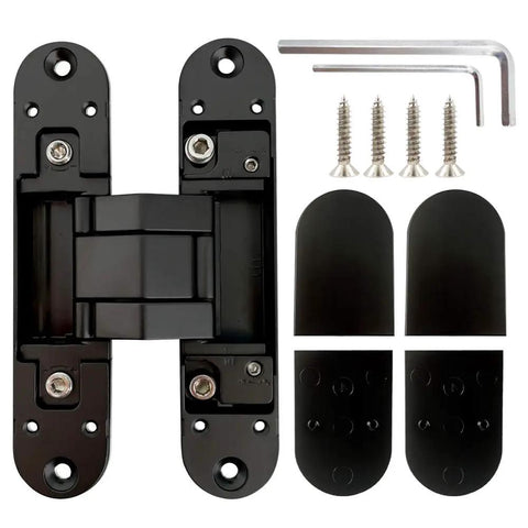 Hidden Door Hinges Set Concealed Invisible Hinges Heavy Duty Up To 132 Lbs 3D Adjustable Black 2 Pack 180 Degree Opening