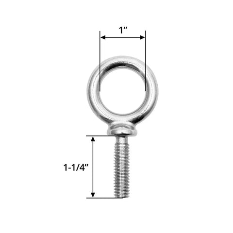 Marine Grade Eyebolts 316 Stainless Steel 3/8-16 UNC Shoulder Eyebolts, front view showing size dimensions.