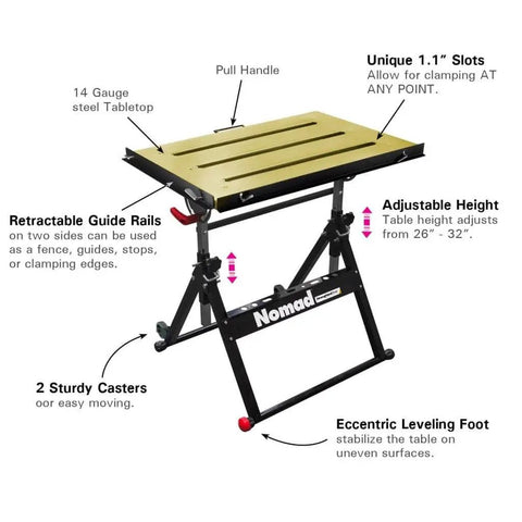Worksite Ready Welding Table Pro Grade With 1.1 Inch Slot Top Adjustable Height And Tilt Casters For Easy Mobility