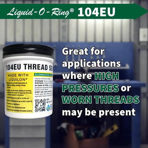 Container of 104EU Big Ol Thread Sealant For Large Threaded Connections Safe On Plastic And Metal High Pressure Water Repellent Sealant Made In The USA 5 Oz Brush Top Can.