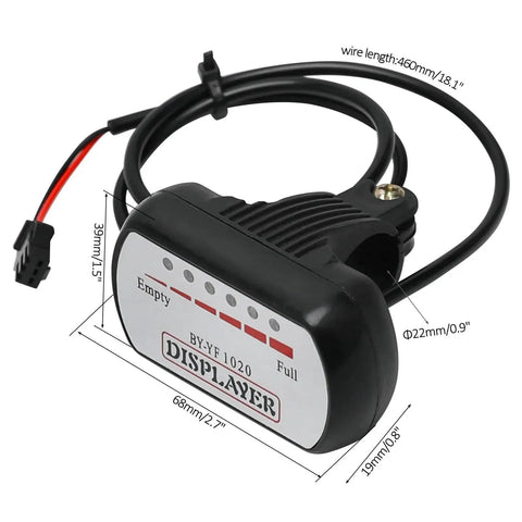 Display panel for DC motor kit; black housing with silver BY-F1020 faceplate, 68×39×19 mm, 460 mm wire, 22 mm bore.