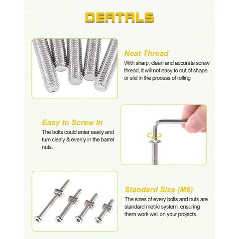 Crib Hardware Replacement Kit Featuring M6 Socket Cap Screws In 40 50 60 70 And 80 Mm Lengths, details and examples