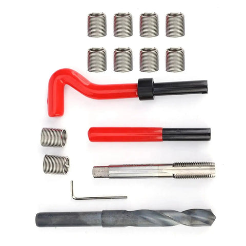 Fifteen Piece Stainless Steel Helicoil Thread Insert Repair Kit M14x1.5 Drill Set for Radiators Automotive Parts