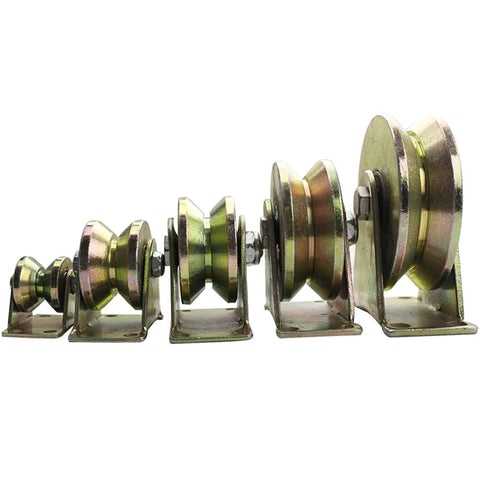 Front view of V Type Groove Sliding Gate Roller With Steel Track Wheel, Double Bearings, Built Tough Heavy Duty Caster For Wire Rope Rail, Sliding Door, Industrial Machine, Rolling Gate, Pack Of 4, 100mm.
