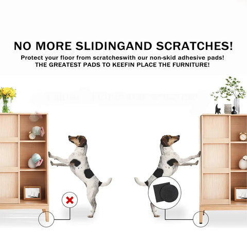 Dog demonstrating Non Slip Furniture Pads 16 Pack Two Inch Grippers For Hardwood Floors And Tile Self Adhesive Rubber Feet