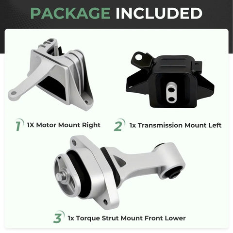 Illustration of Beefed Up Three Piece Engine And Transmission Mount Set For Hyundai Elantra 2017-2022 showing three mounts