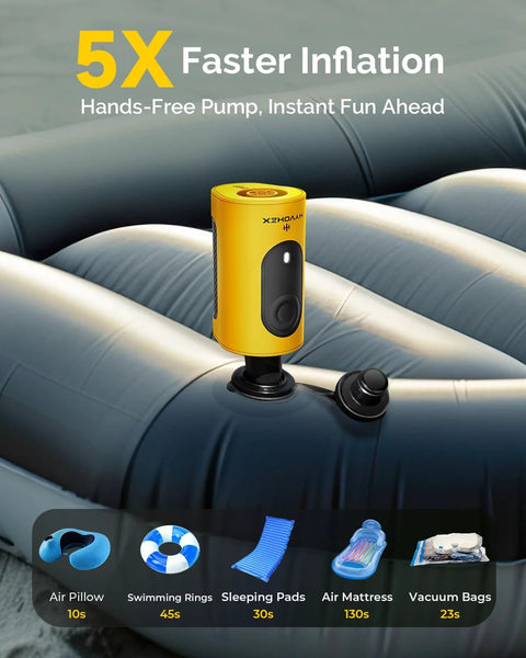 Portable air pump for inflatables, orange 4000mAh electric pump with 3 nozzles for sleeping pads and pool floats