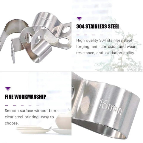 50Pcs 304 Stainless Steel Cable Clamps Assortment Kit Without Rubber Cushioned Clamps, 16mm shown, durable metal holders.